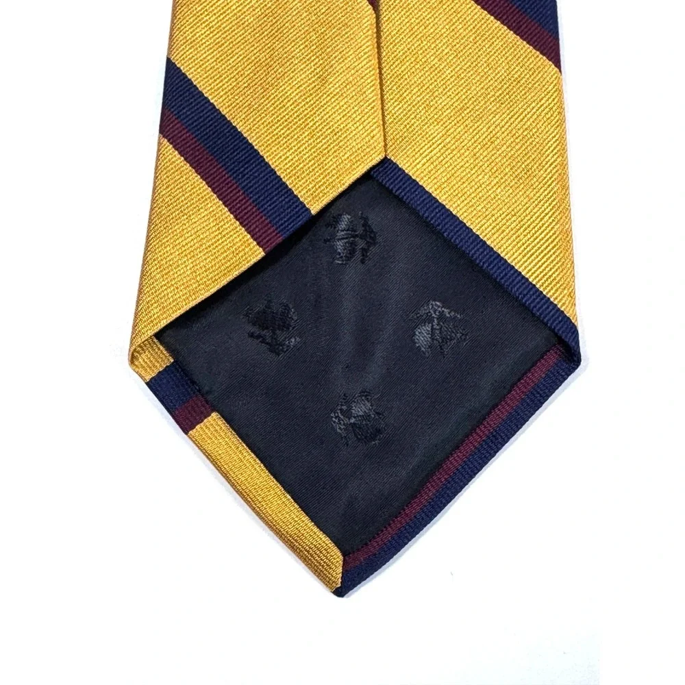 Brooks Brothers Makers Silk Repp Tie Gold Blue Burgundy Striped Made‎ in USA